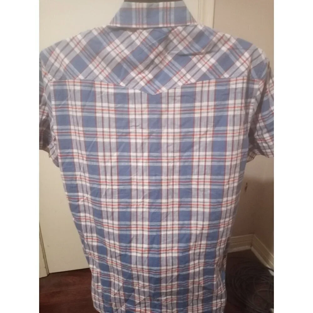 True Religion Western Shirt Button XL Plaid Pockets Short Sleeve Brand Jeans